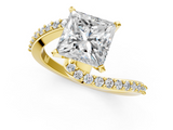 Yellow gold Princess Solitaire Twist Band with Pave Set Diamonds and Four-Prong Setting_118