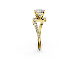 Yellow gold Princess Solitaire Twist Band with Pave Set Diamonds and Four-Prong Setting_119