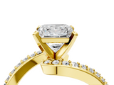 Yellow gold Princess Solitaire Twist Band with Pave Set Diamonds and Four-Prong Setting_121