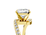 Yellow gold Princess Solitaire Twist Band with Pave Set Diamonds and Four-Prong Setting_122