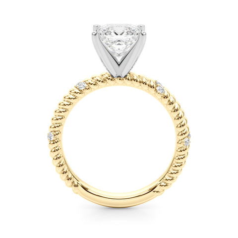 Yellow gold Princess Solitaire Twisted Band Prong Set Engagement Ring 2