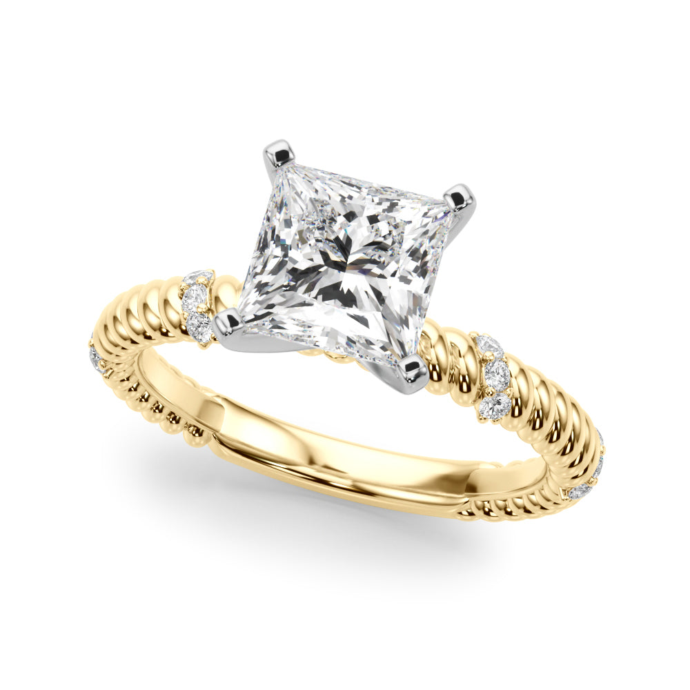 Yellow gold Princess Solitaire Twisted Band Prong Set Engagement Ring
