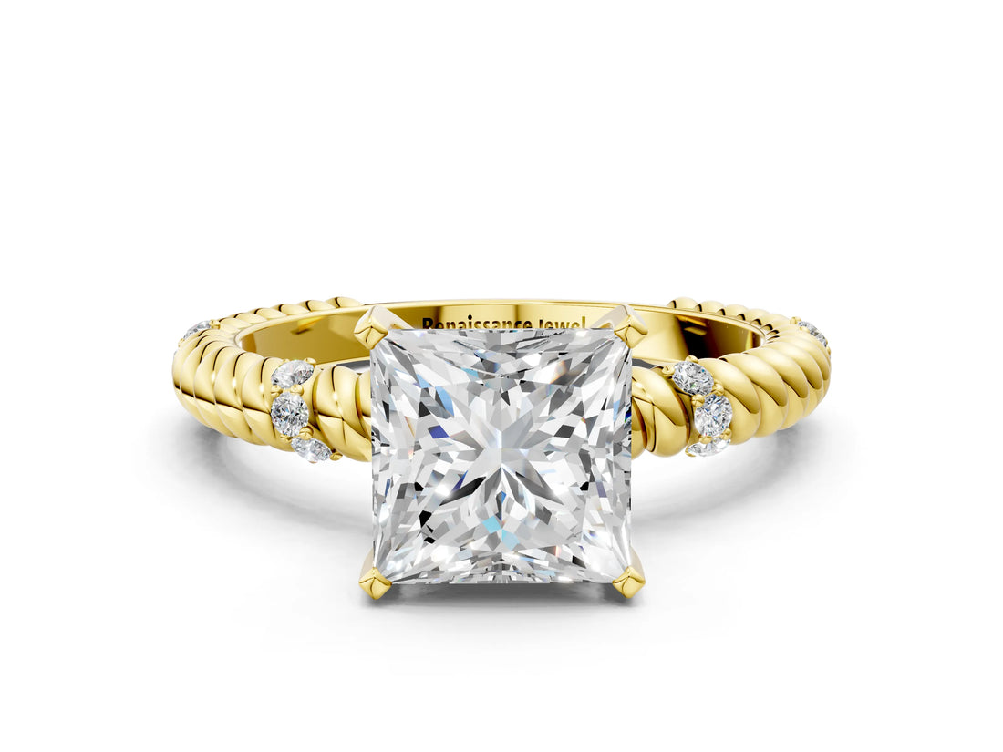Yellow gold Princess Solitaire Twisted Band Prong Set Engagement Ring_70