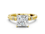 Yellow gold Princess Solitaire Twisted Band Prong Set Engagement Ring_70