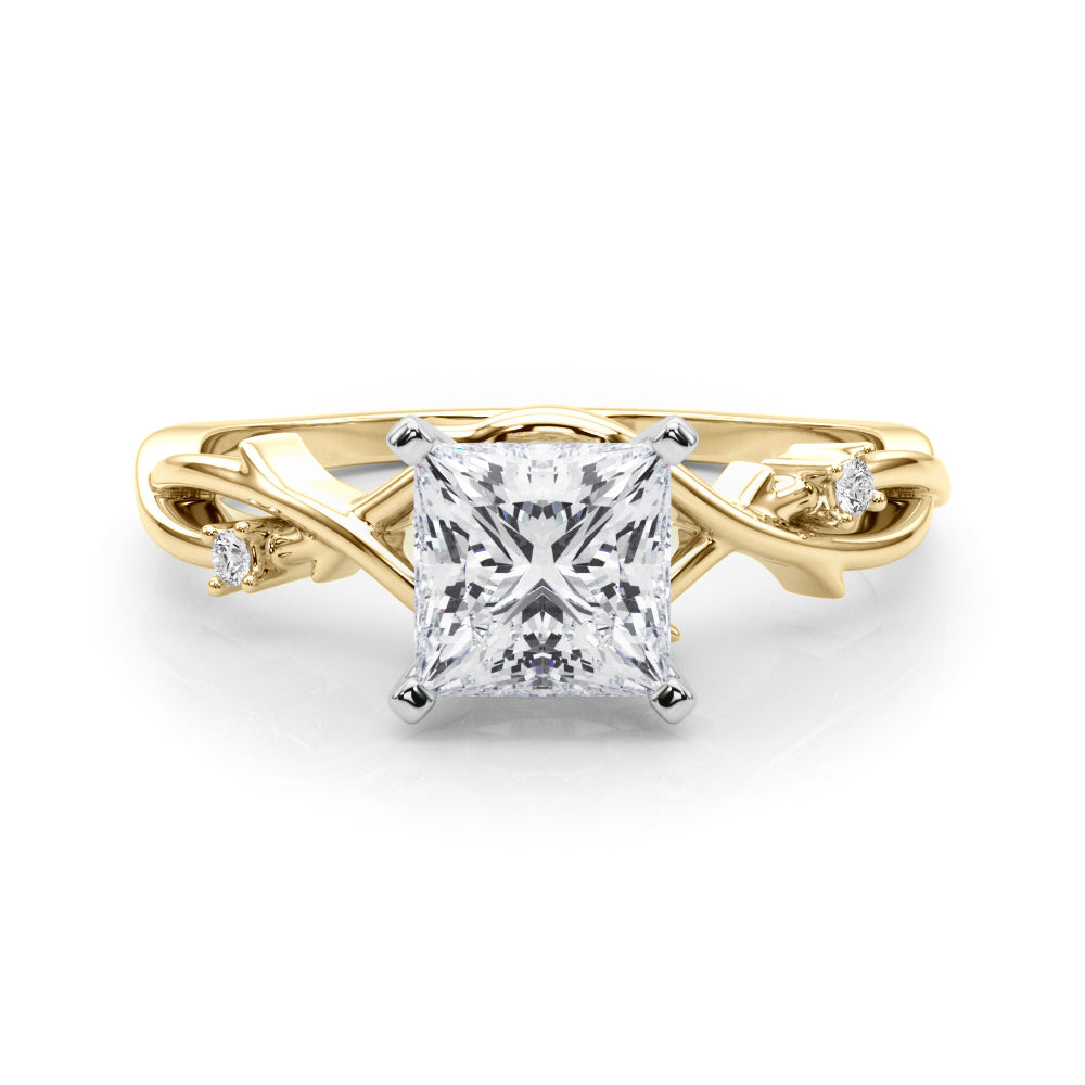 Yellow gold Princess Solitaire Twisted Band Prong Setting Ring 1