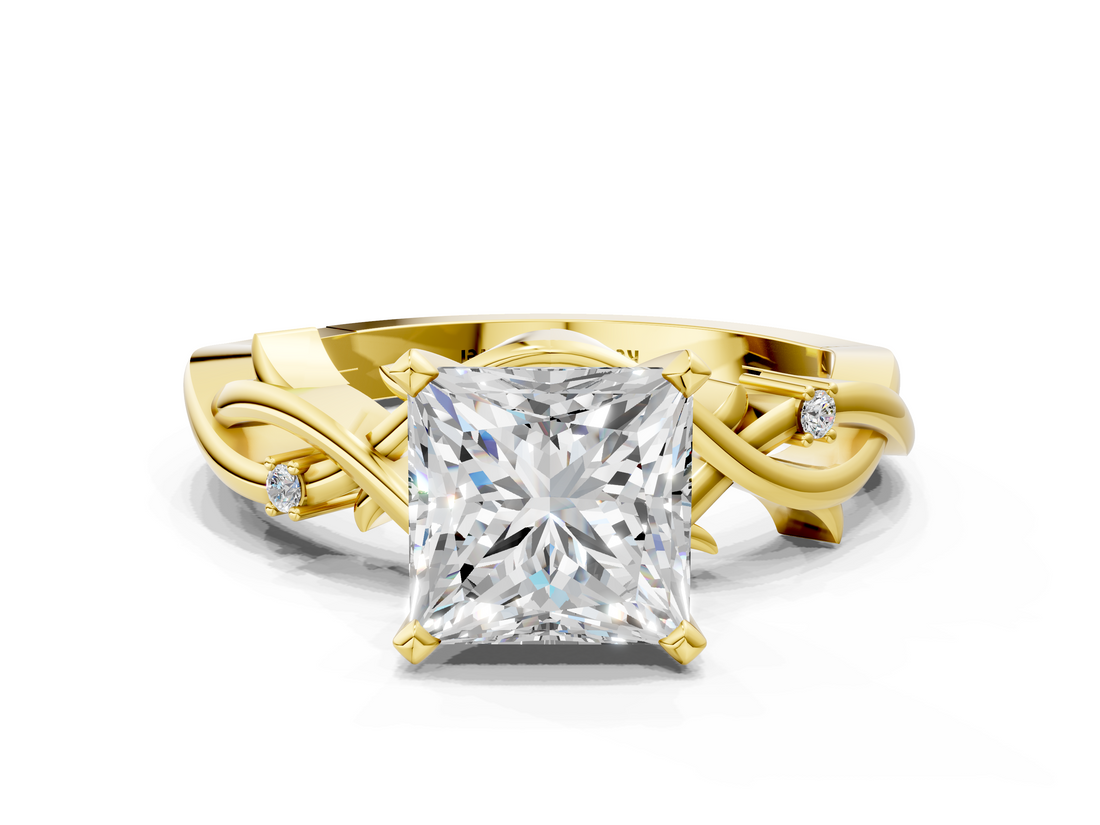 Yellow gold Princess Solitaire Twisted Band Prong Setting Ring_193