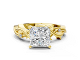 Yellow gold Princess Solitaire Twisted Band Prong Setting Ring_193