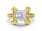 Yellow gold Princess Solitaire Twisted Band Scroll Prong Ring_3