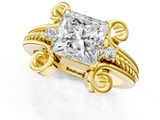 Yellow gold Princess Solitaire Twisted Band Scroll Prong Ring_4