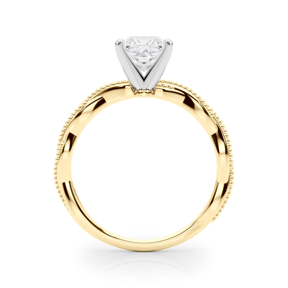Yellow gold Princess Solitaire Twisted Band with Bead Prong Setting 2
