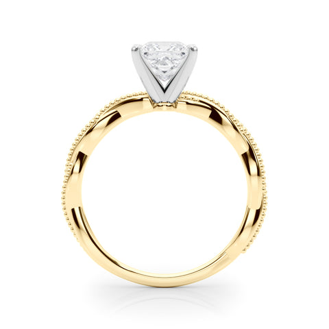 Yellow gold Princess Solitaire Twisted Band with Bead Prong Setting 2