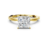 Yellow gold Princess Solitaire Twisted Band with Bead Prong Setting_318