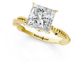 Yellow gold Princess Solitaire Twisted Band with Bead Prong Setting_319