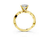 Yellow gold Princess Solitaire Twisted Band with Bead Prong Setting_321