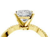 Yellow gold Princess Solitaire Twisted Band with Bead Prong Setting_322
