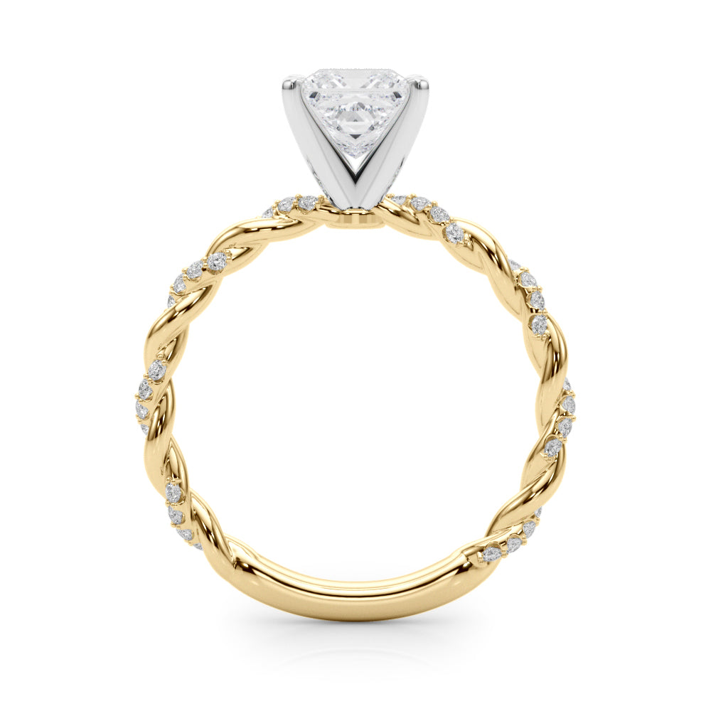 Yellow gold Princess Solitaire Twisted Band with Pavé Accents and Four-Prong Setting 2