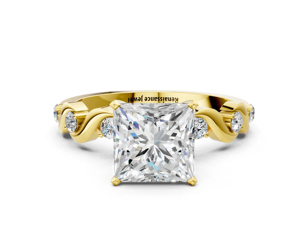 Yellow Gold Princess Cut Solitaire Engagement Ring Setting with Ribbon Twist Accent Band