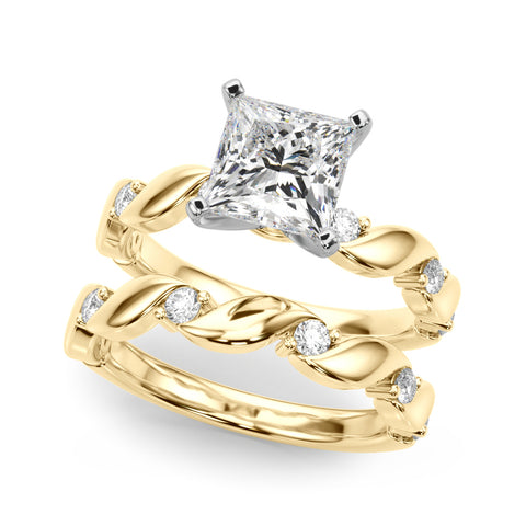 Yellow gold Princess Solitaire Twisted Band with Prong Setting 1