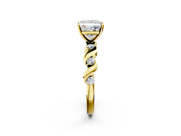 Yellow Gold Princess Cut Solitaire Engagement Ring Setting with Ribbon Twist Accent Band