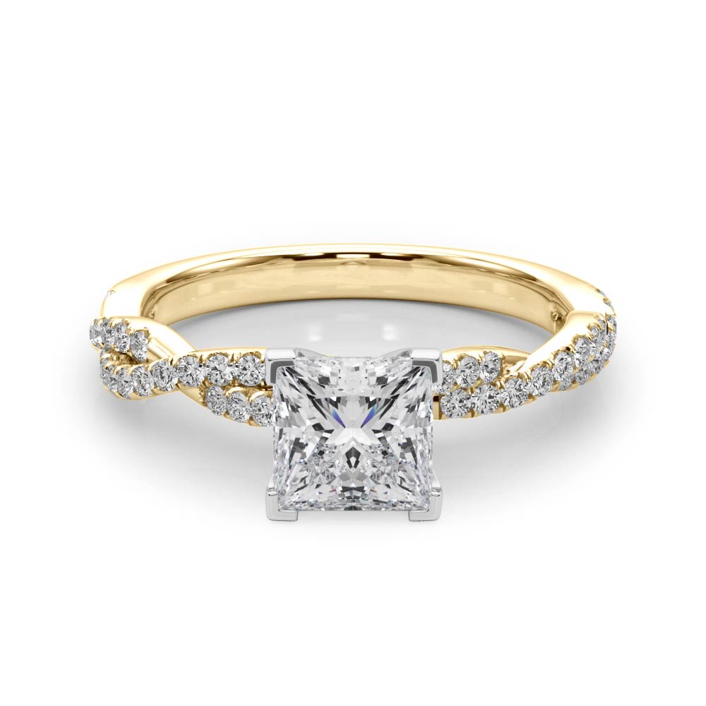Yellow gold Princess Solitaire Twisted Pave Band with Four-Prong Setting 1