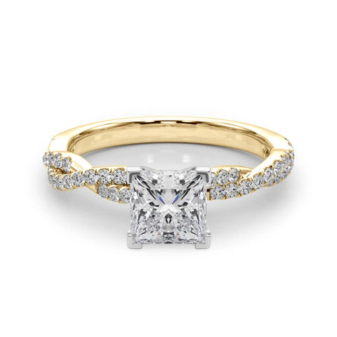Yellow gold Princess Solitaire Twisted Pave Band with Four-Prong Setting 1