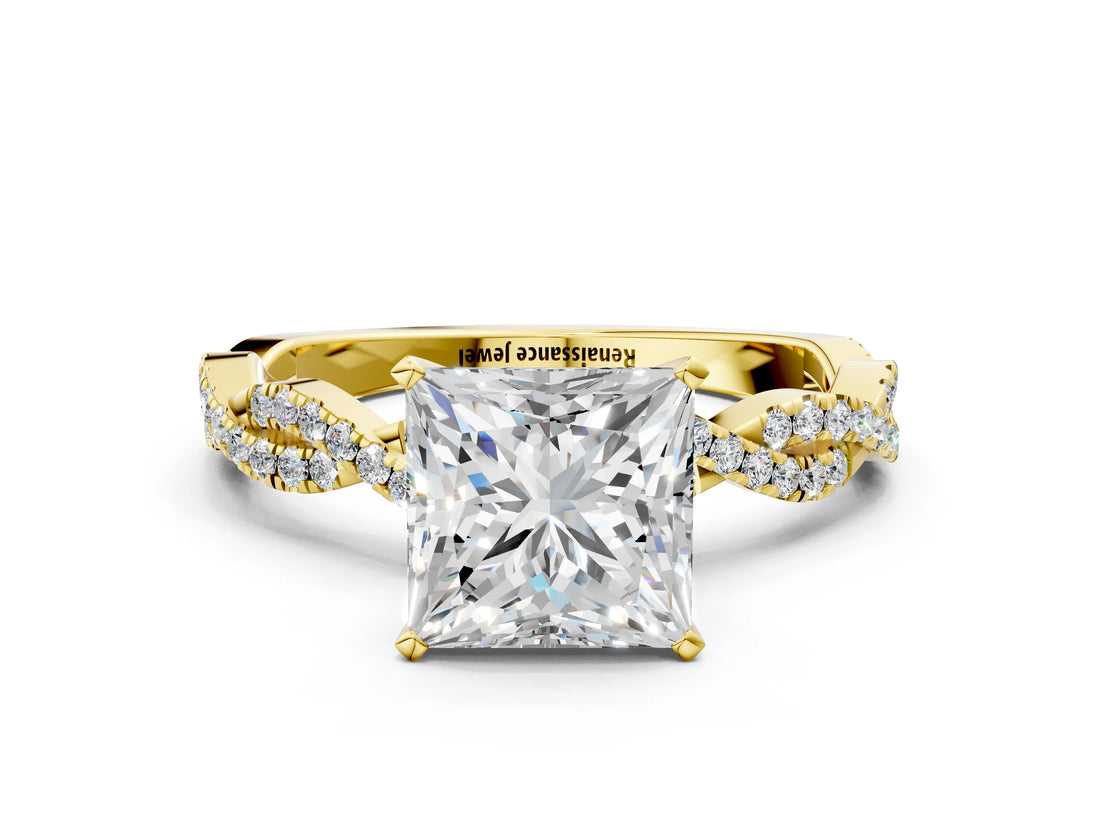 Yellow gold Princess Solitaire Twisted Pave Band with Four-Prong Setting_20