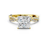 Yellow gold Princess Solitaire Twisted Pave Band with Four-Prong Setting_20