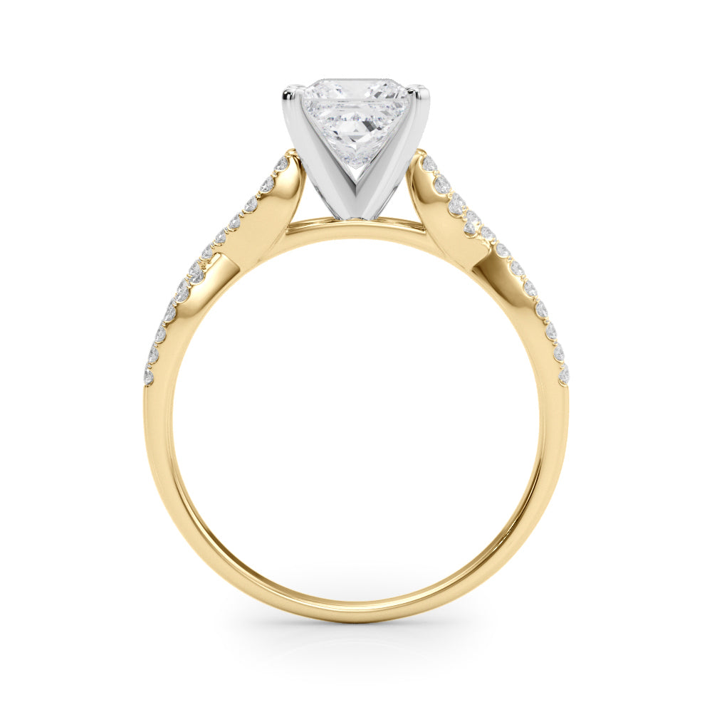 Yellow gold Princess Solitaire Twisted Pave Diamond Engagement Ring with Four-Prong Setting 2