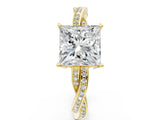 Yellow gold Princess Solitaire Twisted Pave Diamond Ring with Four-Prong Setting_12