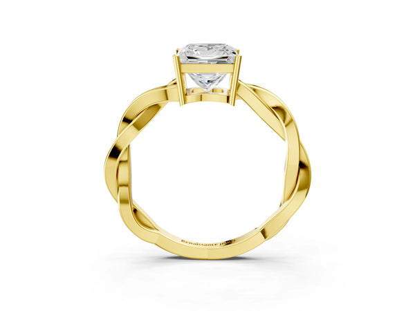 Yellow gold Princess Solitaire Twisted Pave Diamond Ring with Four-Prong Setting