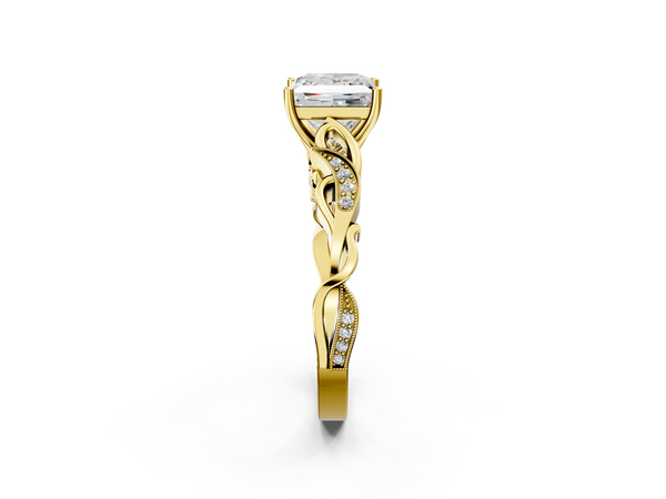 Yellow gold Princess Solitaire Vine Band with Milgrain Prong Setting