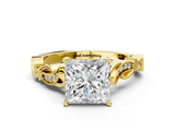 Yellow gold Princess Solitaire Vine Band with Milgrain Prong Setting_9
