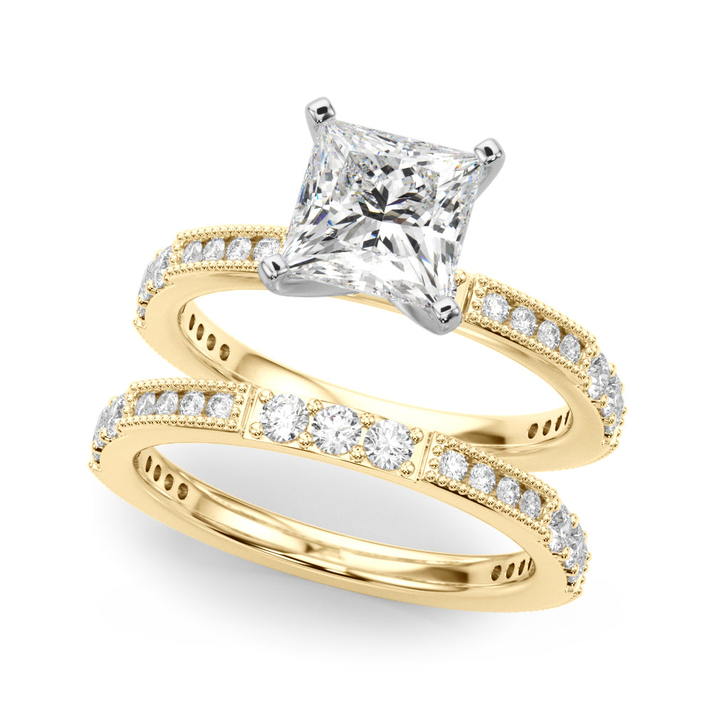 Yellow gold Princess Solitaire with Pavé Band and Four-Prong Setting 1