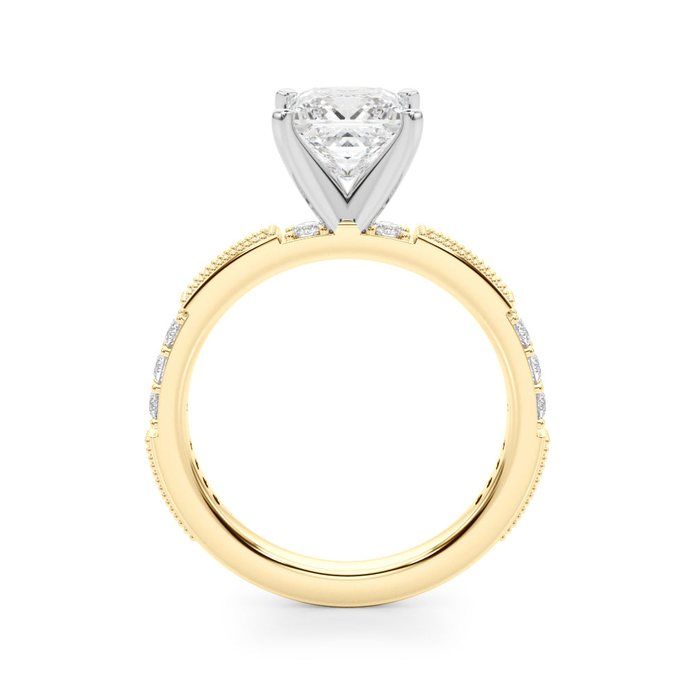 Yellow gold Princess Solitaire with Pavé Band and Four-Prong Setting 2
