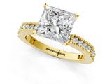 Yellow gold Princess Solitaire with Pavé Band and Four-Prong Setting_328