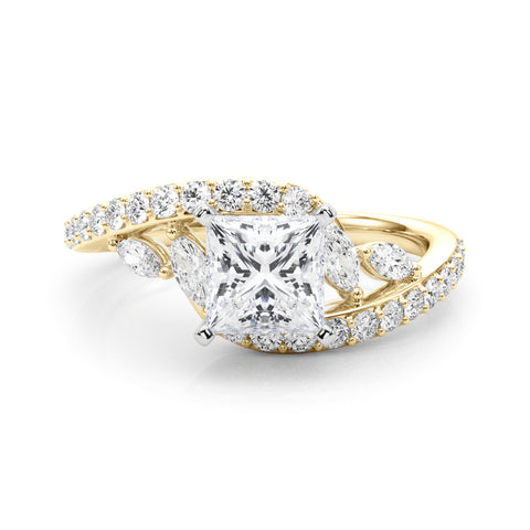 Yellow gold Princess Solitaire with Pavé Twist Band and Four-Prong Setting 1