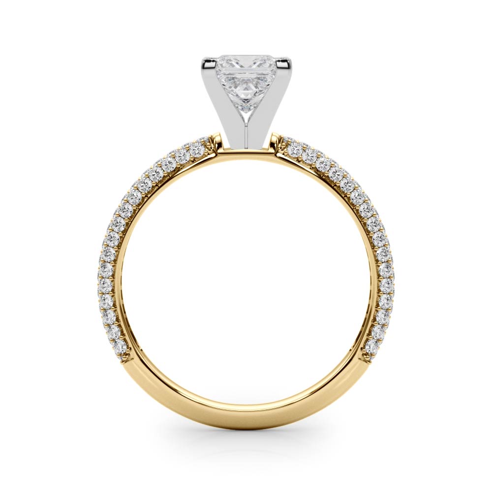 Yellow gold Princess Solitaire with Pave Band and Four-Prong Setting 2