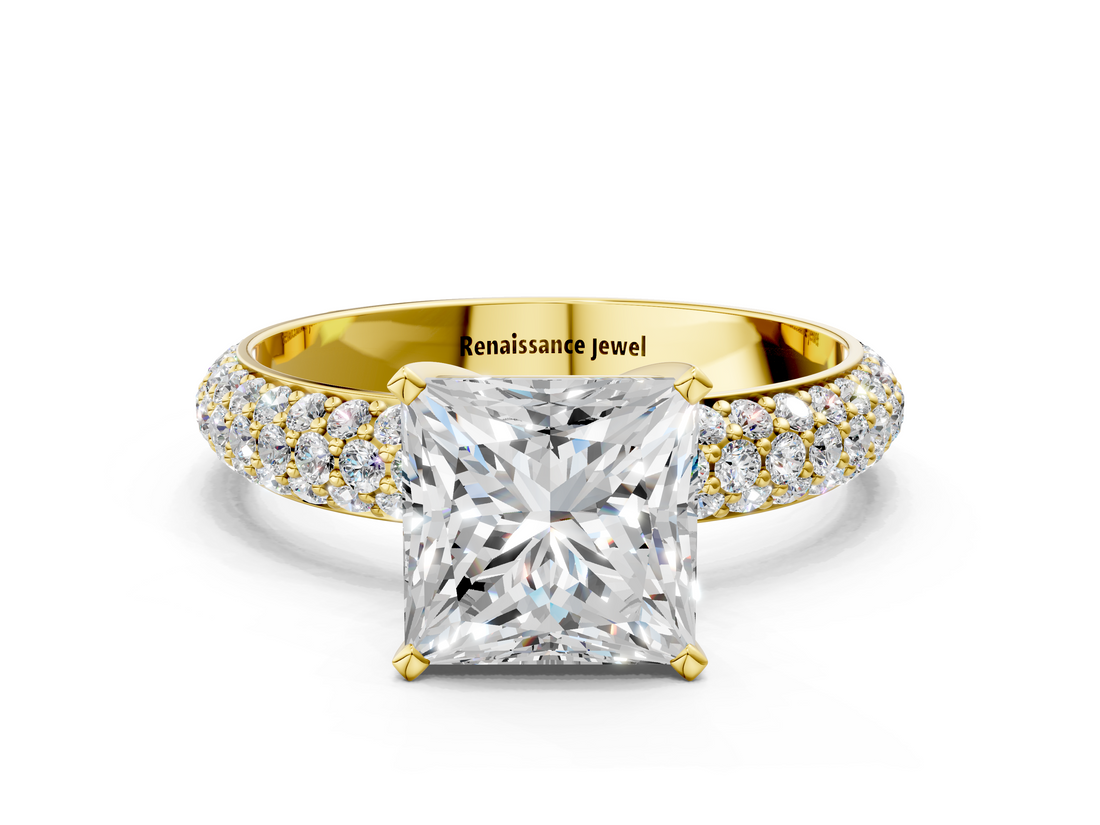 Yellow gold Princess Solitaire with Pave Band and Four-Prong Setting_9