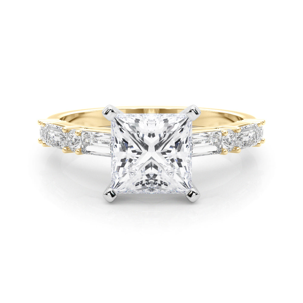 Yellow gold Princess Solitaire with Side Baguettes and Channel Set Band 1