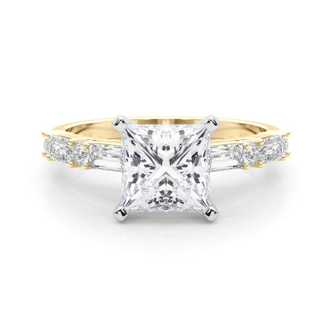 Yellow gold Princess Solitaire with Side Baguettes and Channel Set Band 1