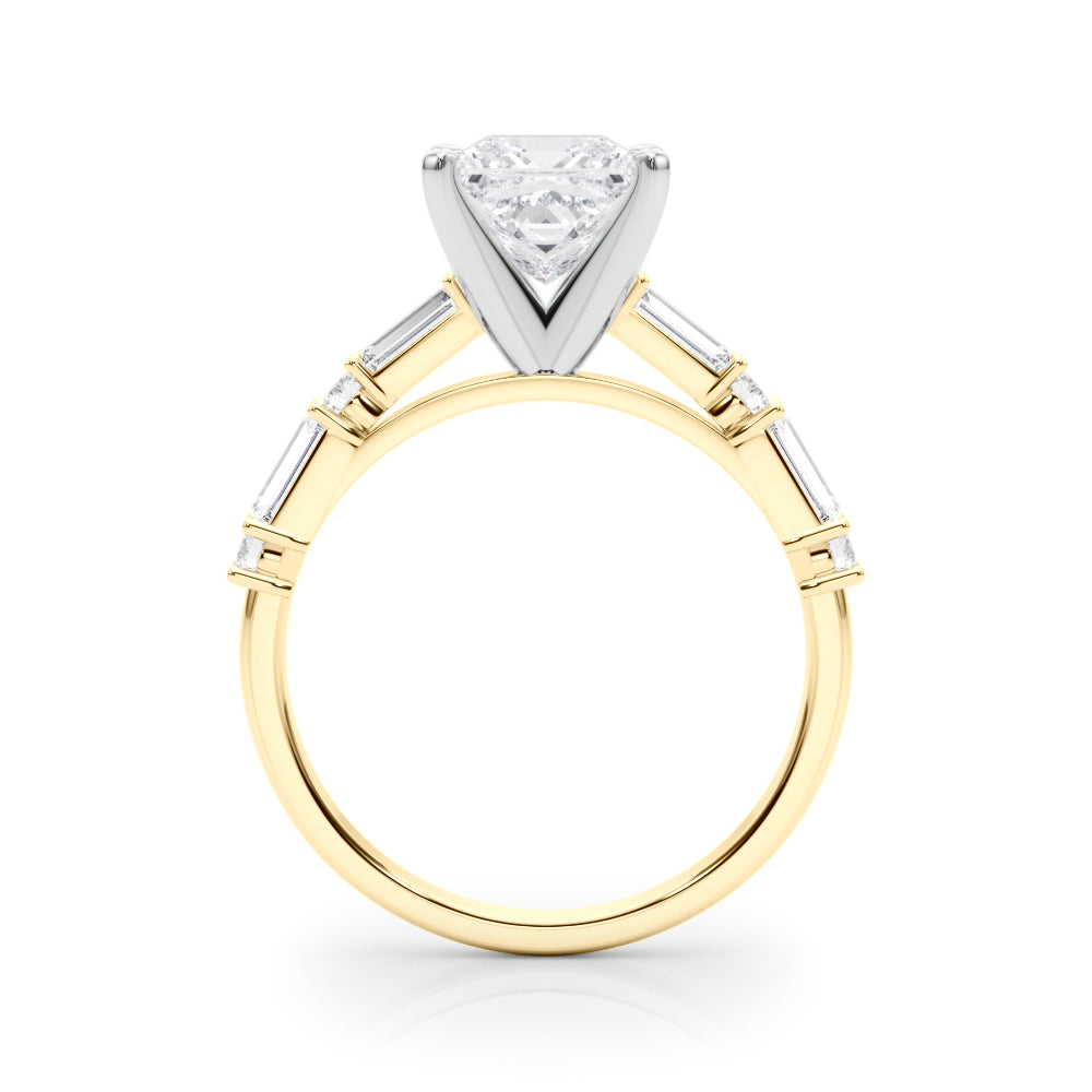 Yellow gold Princess Solitaire with Side Baguettes and Channel Set Band 2