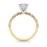14K Yellow Gold 5.01 Carat E VVS2 Marquise Solitaire with Side Stones, Pave Band, Four-Prong Setting