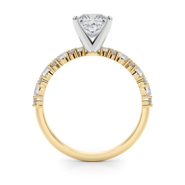 14K Yellow Gold 5.01 Carat E VVS2 Marquise Solitaire with Side Stones, Pave Band, Four-Prong Setting