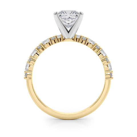 Yellow gold Princess Solitaire with Side Stones, Pave Band, Four-Prong Setting 2