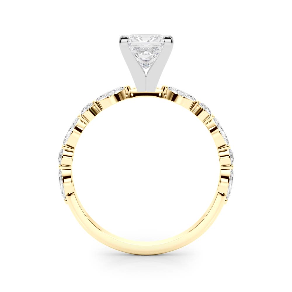 Yellow gold Princess Solitaire with Side Stones on a Pavé Band and Four-Prong Setting 2