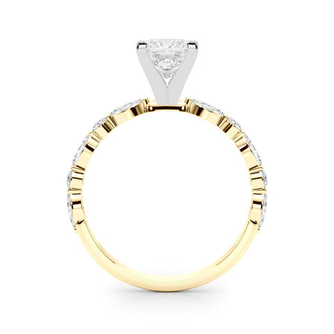 Yellow gold Princess Solitaire with Side Stones on a Pavé Band and Four-Prong Setting 2