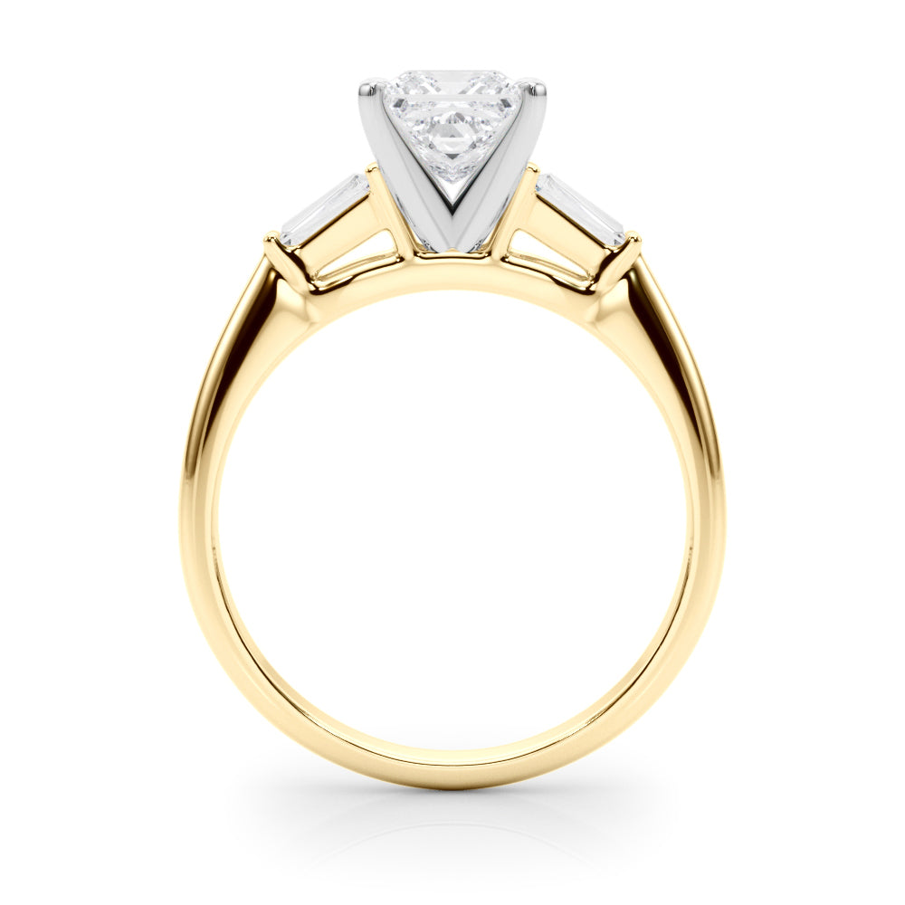 Yellow gold Princess Solitaire with Tapered Baguette Side Stones on a Classic Band with Four-Prong Setting 2