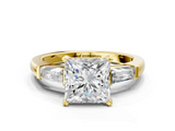Yellow gold Princess Solitaire with Tapered Baguette Side Stones on a Classic Band with Four-Prong Setting_109