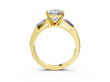 Yellow gold Princess Solitaire with Tapered Baguette Side Stones on a Classic Band with Four-Prong Setting_112