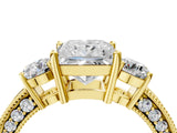Yellow gold Princess Three-Stone Diamond Ring with Pavé Band and Four-Prong Setting_10